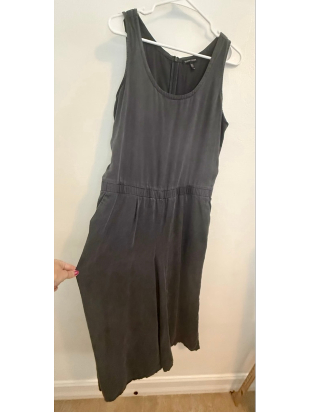 Eileen Fisher Gray Tencel Sleeveless wide-leg Jumpsuit M pockets, back closure